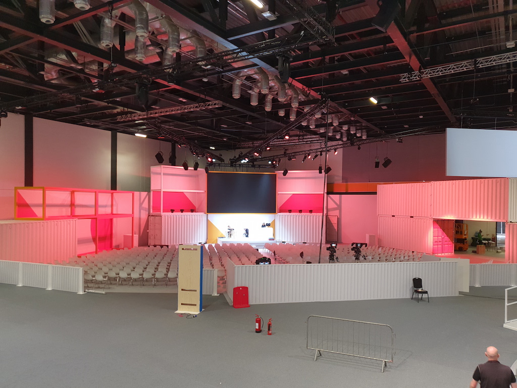 Creative backdrop using shipping containers at Google Next UK conference