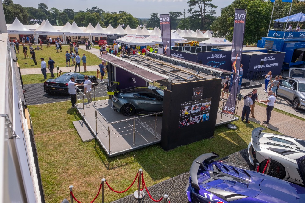 shipping container conversion brand activation for client GVE London at Goodwood Festival of Speed 2021 Showroom customised container