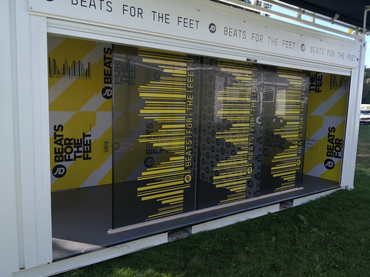 customised containers for JD sports brand at Parklife events structure for festivals