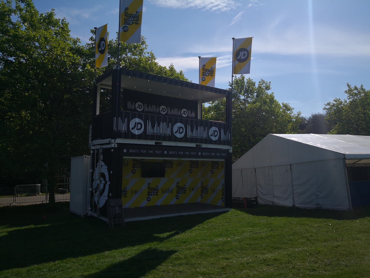 customised containers for JD sports brand at Parklife events structure for festivals
