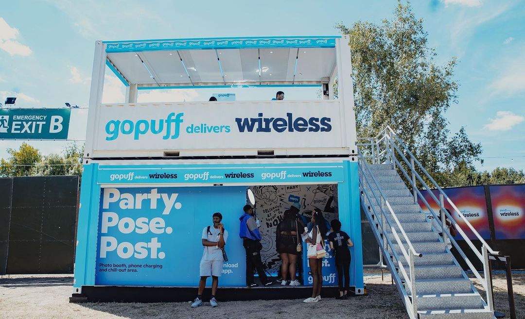 GoPuff Delivers Wireless 2022 shipping container conversion brand application photobooth and chill-out area