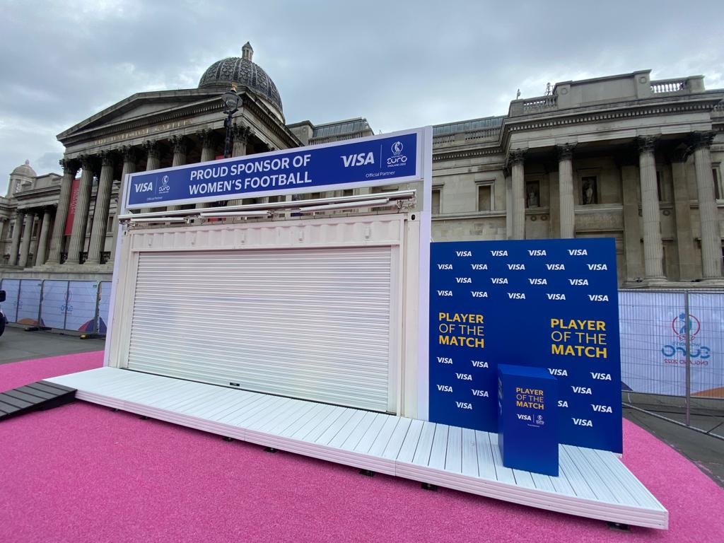 Shipping container conversions for events celebrate england win at trafalgar square women euros weuros2022 fan experience