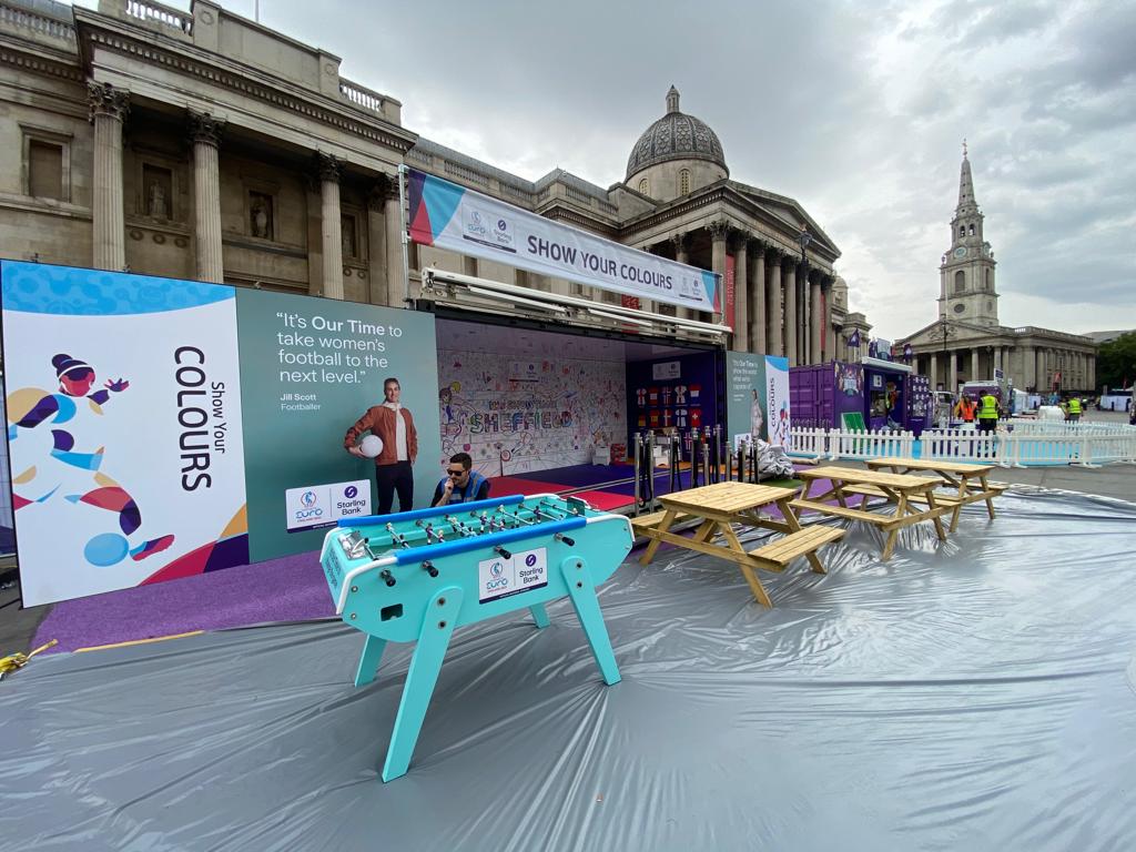 Shipping container conversions for events celebrate england win at trafalgar square women euros weuros2022 fan experience