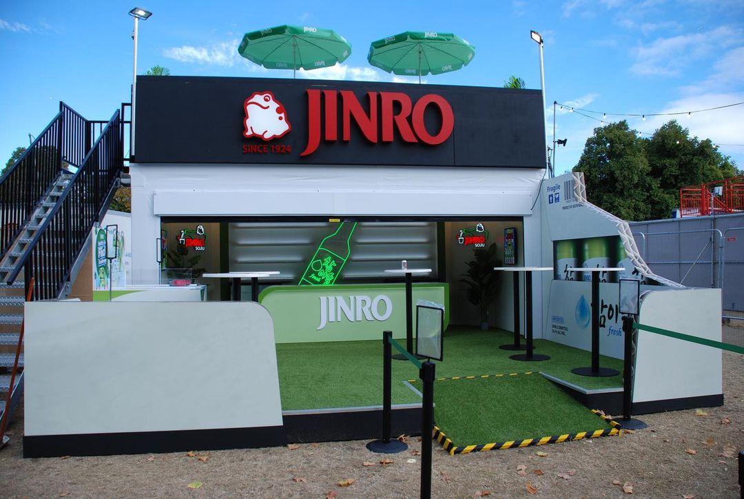 jinro shipping container bar for all points east festival activation mobile bar