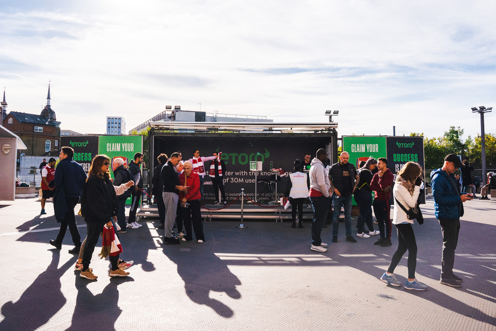 etoro shipping container conversion activation sporting event outside arsenal football club