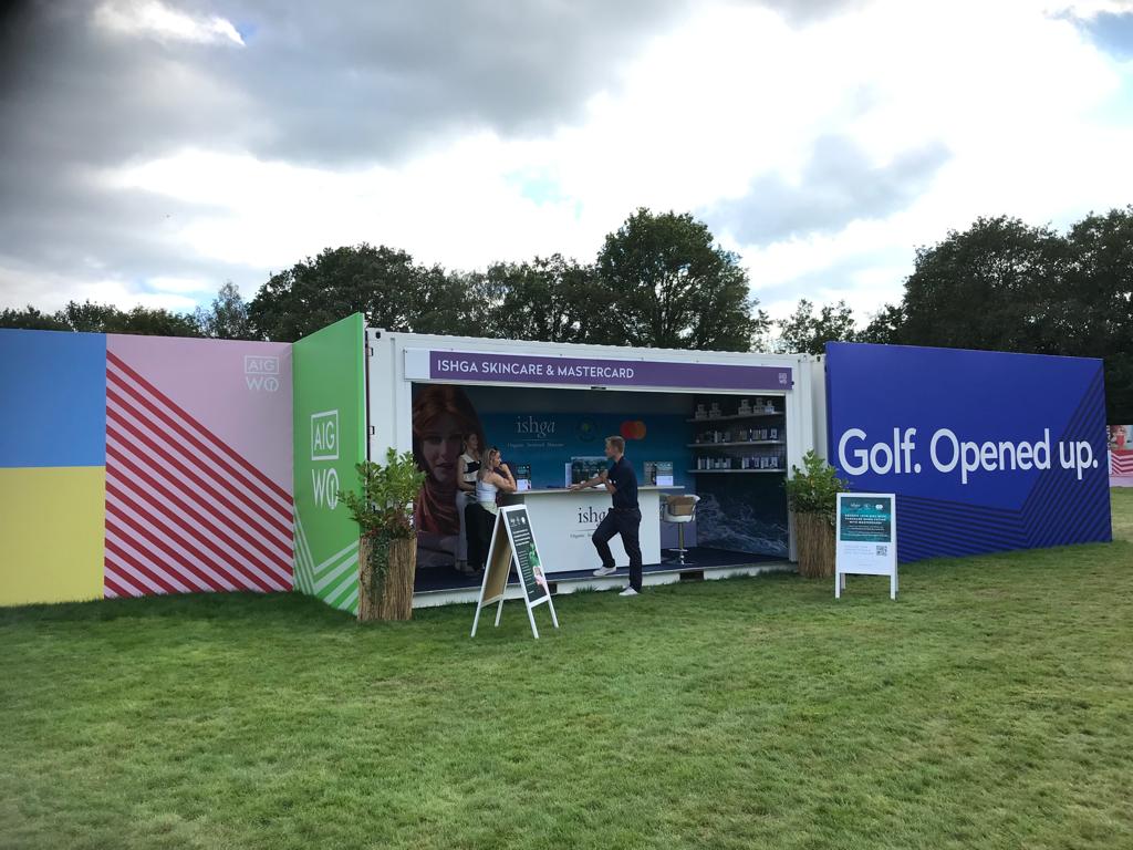 shipping container conversion for events gallery customised container brand activation for AIG women's open 2023 event marketing