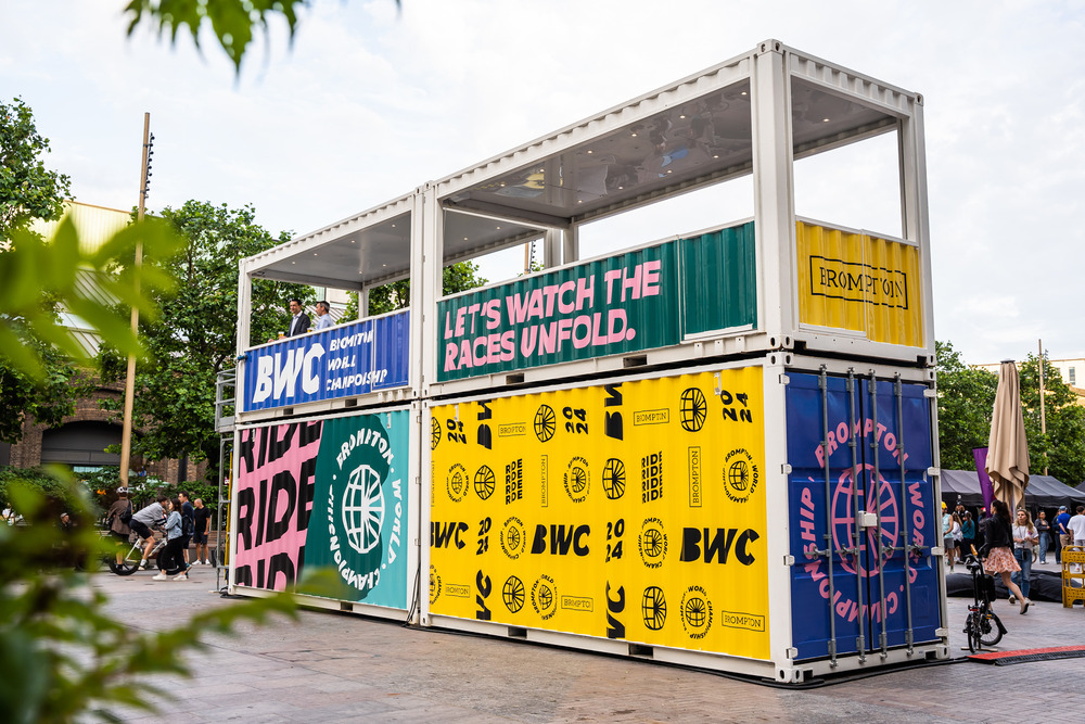 brompton bicycle world championships brand activation using multiple impact premium customised container with enclosed upper deck terrace