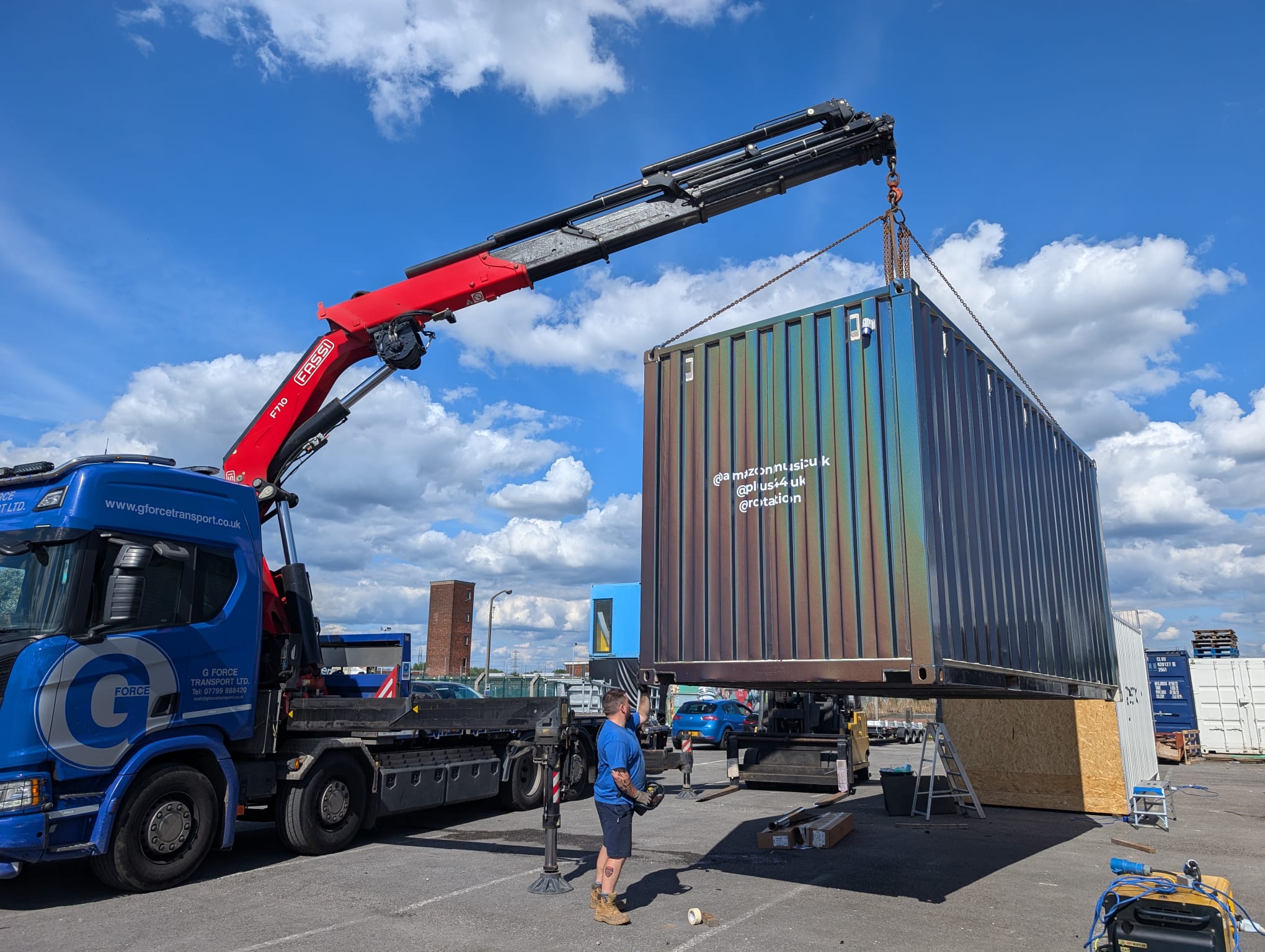amazon music +44 shipping container conversion activation fluorescent vinyl wrapped for wireless festival 2024