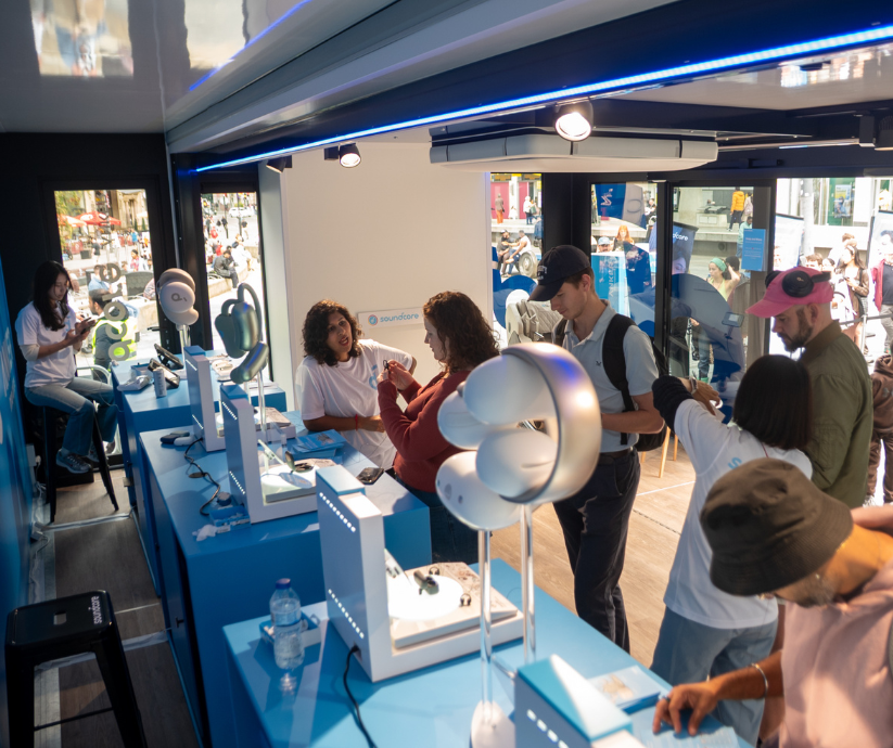 Inside the Expandable Panoramic Exhibition Unit at Soundcore's activation 