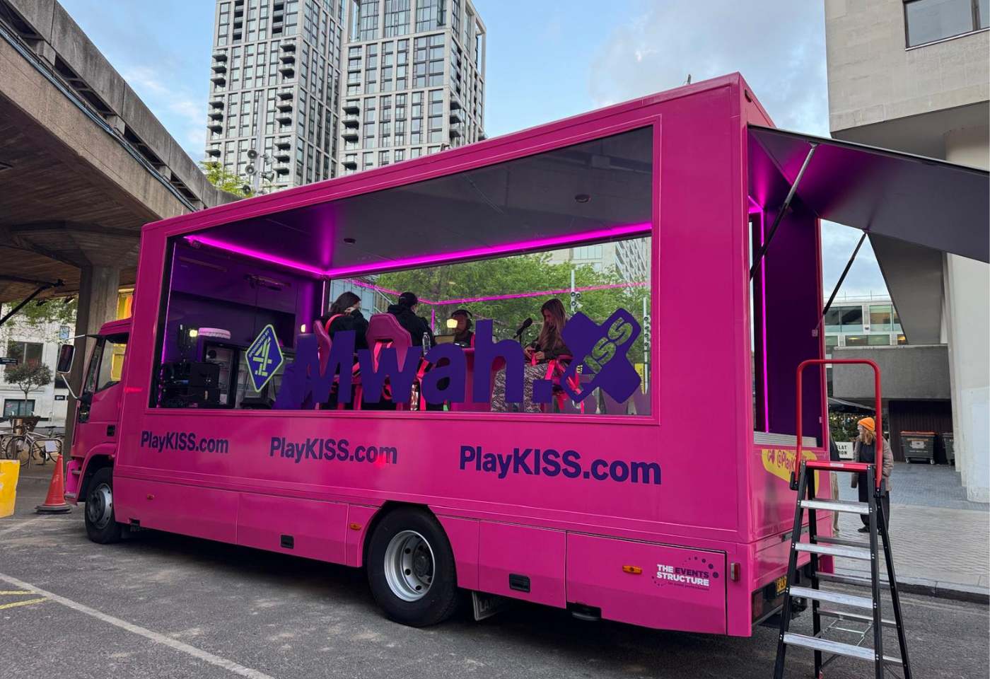 SkyBox roadshow truck deployed as a live mobile broadcast studio during the Kiss Radio London activation
