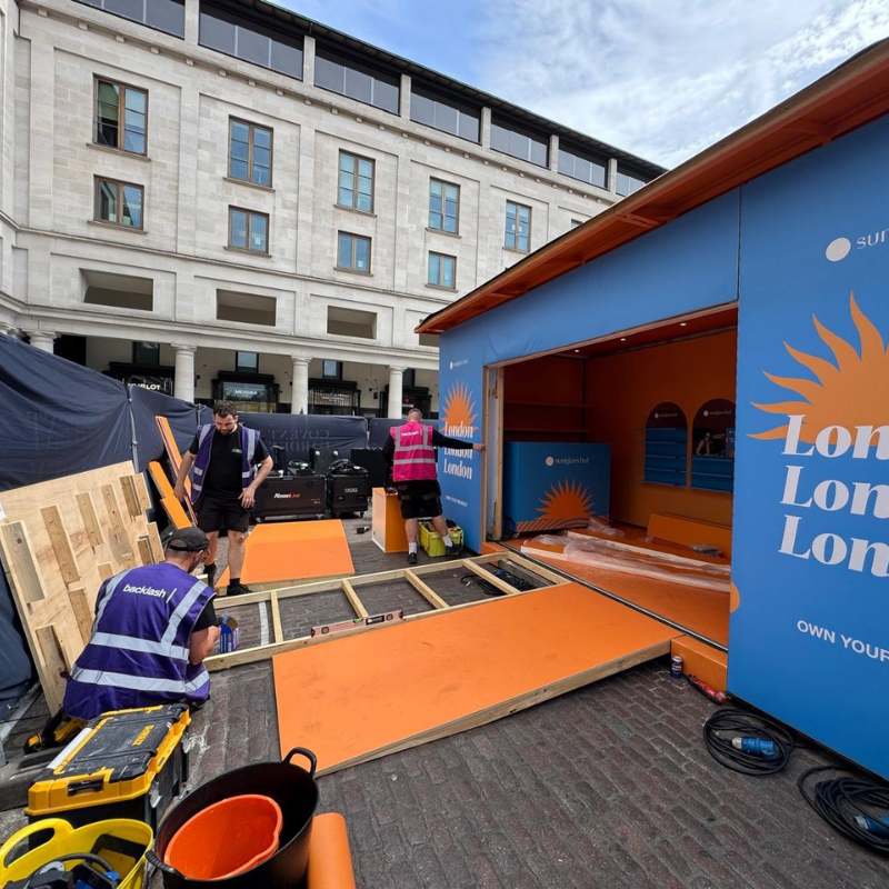 Sunglass Hut experiential activation structure being installed in Covent Garden