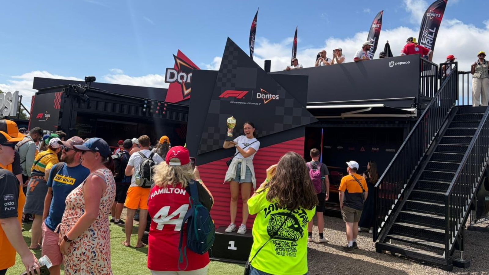 Visitors interacting with the Doritos activation during the British Grand Prix at Silverstone Circuit.