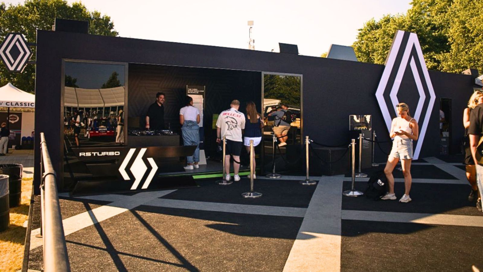 Wide view of Renault's Goodwood Festival of Speed activation showcasing modular event structures.