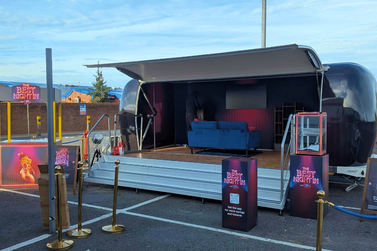Branded Tesco Explorer exhibition trailer on its multi-location roadshow