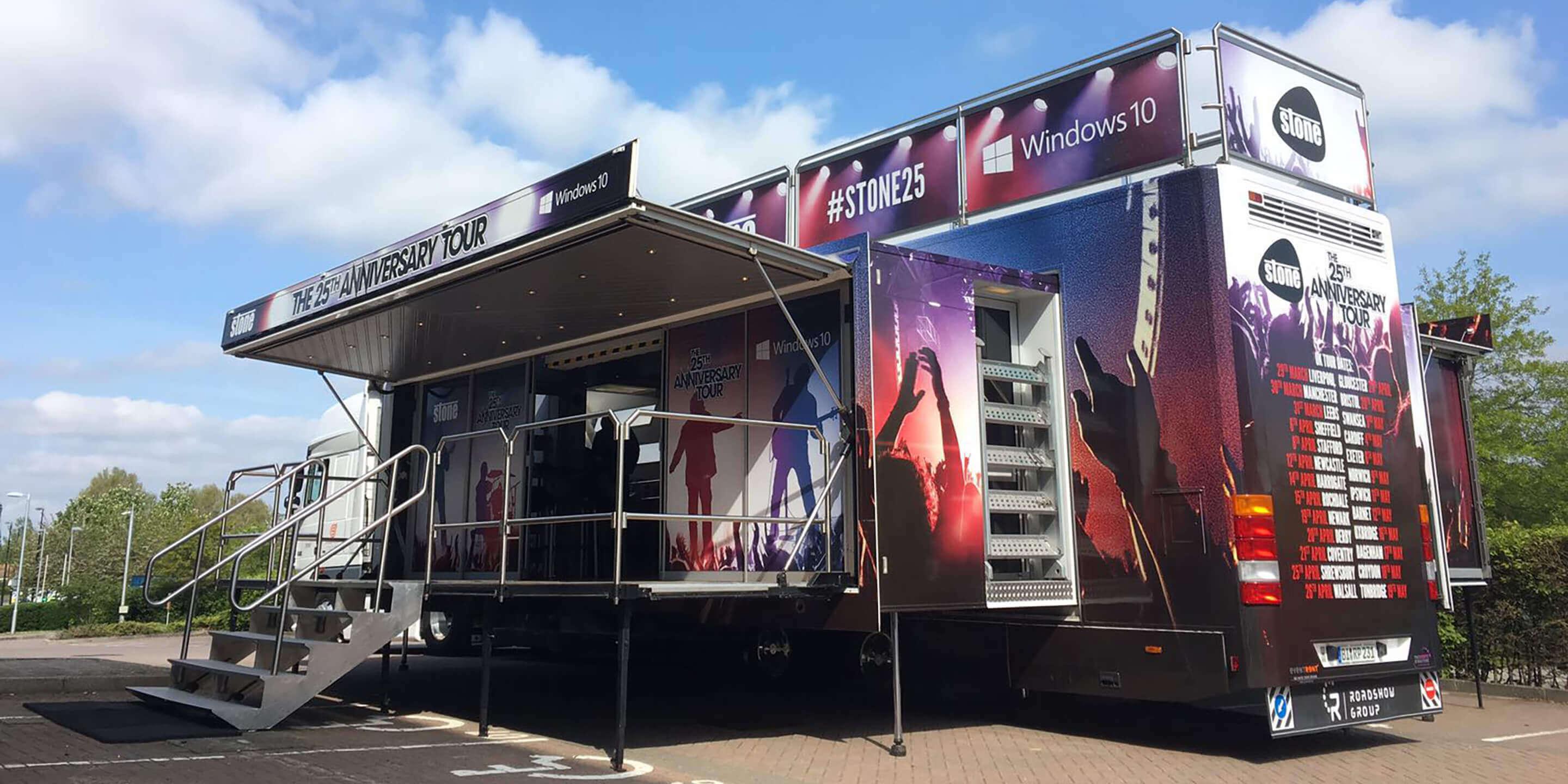 Momentum exhibition trailer on UK roadshow truck tour with client Stone Group 