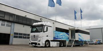 Exhibition trailer Executive branded for client roadshow trucks tour 