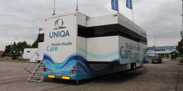 Event trailer Executive on mobile health care roadshow trucks tour with Uniqa
