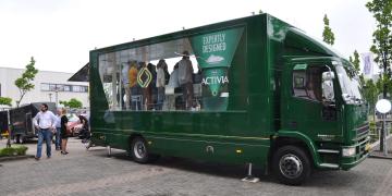 Display trailer The Sky Box mobile showrooms on location with Danone