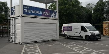 Impact event shipping container for music stage set-up ahead of 2019 Cricket World Cup