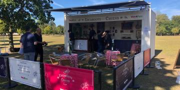 Shipping container pop-up dog café for Vets4Pets 