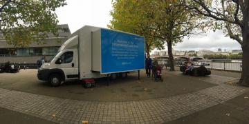 Ranger self-drive exhibition unit for Barclays UK roadshow truck tour tackling embarassing fraud