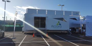 Enterprise exhibition trailer for Accora roadshow truck tour 