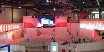 Shipping container backdrop at Google Next UK conference in London