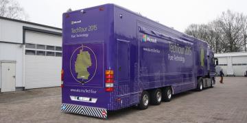 Apollo exhibition trailer graphic wrapped for Microsoft roadshow truck tour