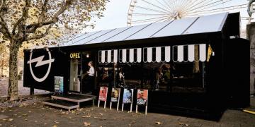 Mobile Showroom Pursuit Plus as pop-up car dealership touring Europe with Opel 
