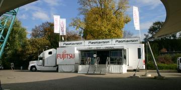 Fujitsu exhibition trailer on roadshow truck location 