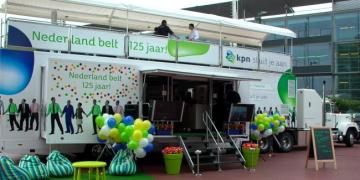 exhibition trailer on roadshow truck location hosting an ecofriendly event 