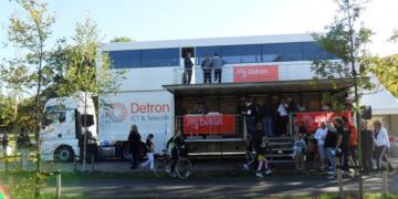Exhibition trailer on roadshow truck location with client Detron