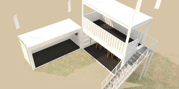Customised container birds-eye view of Statement Premium multi-deck shipping container conversion cluster 