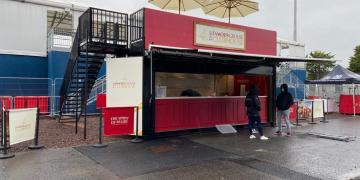 The Famous Grouse Clubhouse Impact Container Bar for rugby British and Irish Lions Tour opener game against Japan 26th June 2021 in Edinburgh Scotland mobile bar