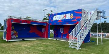 shipping container conversion for fa euros 2020 lions den england social media exclusive content statement customised container
