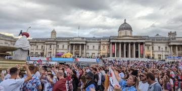 Shipping container conversions for events celebrate england win at trafalgar square women euros weuros2022 fan experience