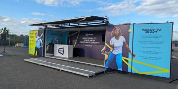 studio premium shipping container conversion at british grand prix with the lawn tennis association hosting a pop-up padel experience
