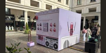 rear view of 10ft converted container pop-up shop with branded exterior finish 