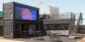 brand activation container bar with open front design for drinks sampling at event