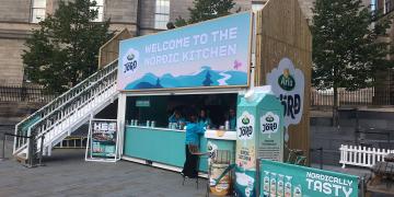 brand activation bar hire using container bar with large branded panels 