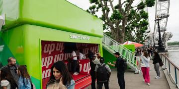 branded container bar hire with full front wrap for 7up promotional event 