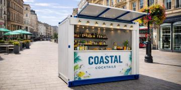 cocktail bar hire using compact pop up container bar for branded event drinks service
