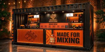 container bar hire for brand activation with large format branding and drinks service