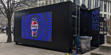 container bar with LED screen for brand activation and digital display at event