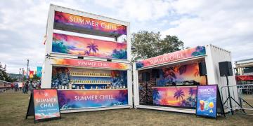 festival cocktail bar hire using large container bar with covered upper deck