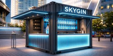 gin bar hire using 10ft container bar with dual serving hatch for high volume event service