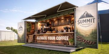 mobile coffee bar hire using open container setup for event service and customer access