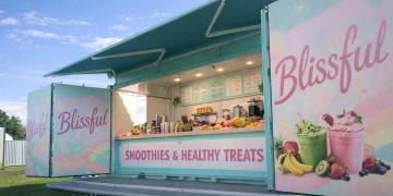smoothie bar hire with pop up container setup for branded drinks activation event
