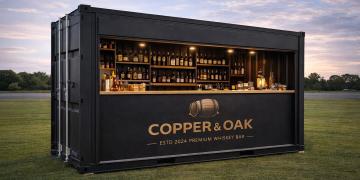 whisky bar hire using 20ft container bar for event drinks service