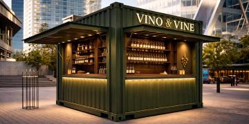 wine bar hire with compact container bar designed for fast service at busy events
